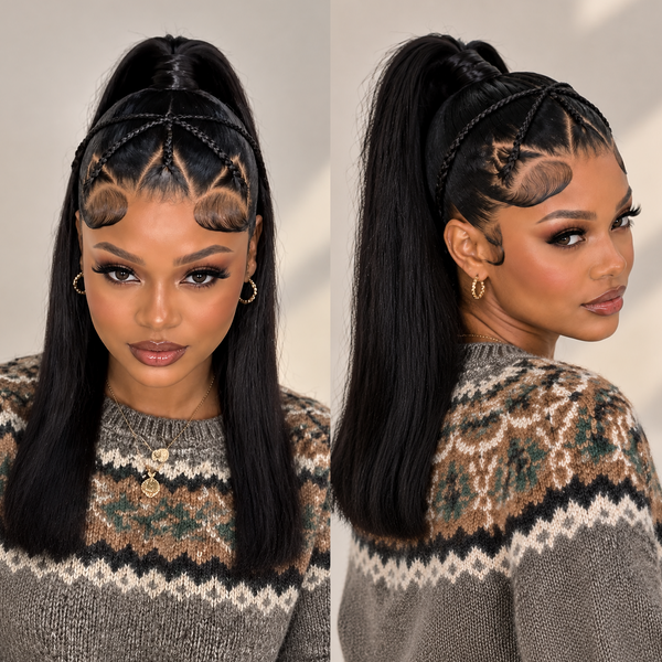 BeQueen Black Frontal Braid With Ponytail Frontal Lace 100% Human Hair
