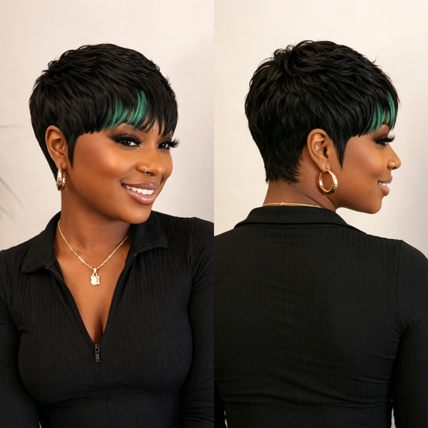 Bequeen Green Part Machine Made Short Pixie Wig