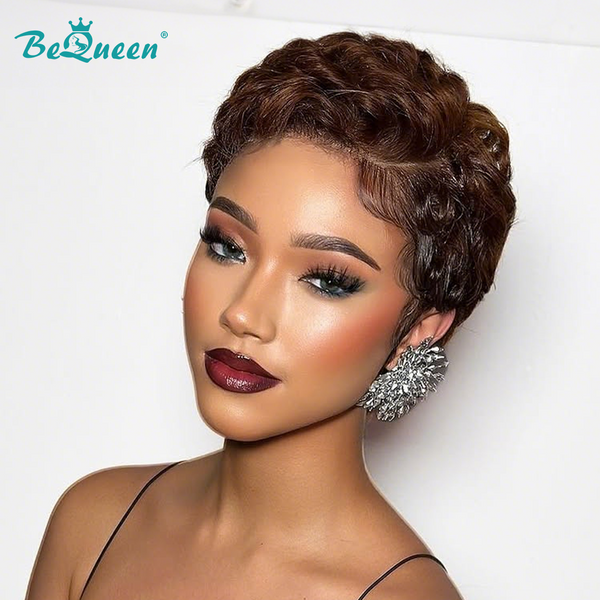 Bequeen Dark Brown Curly Special Style Pixie Cut Frontal Lace Wig