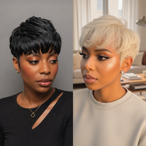 Bequeen 1B/White Natural Styled Pixie Wig