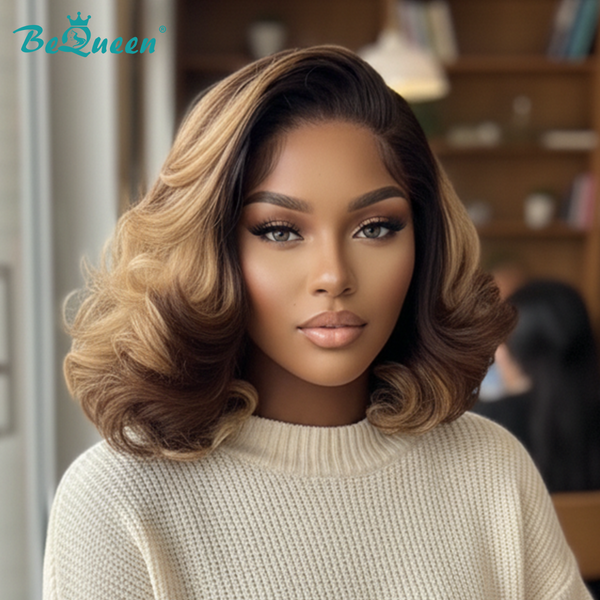 Bequeen Two Colors Wave Frontal Lace Bob Wig