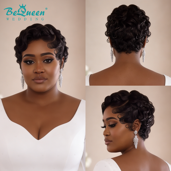 Bequeen Short Cut Wave Frontal Lace Wedding Wig
