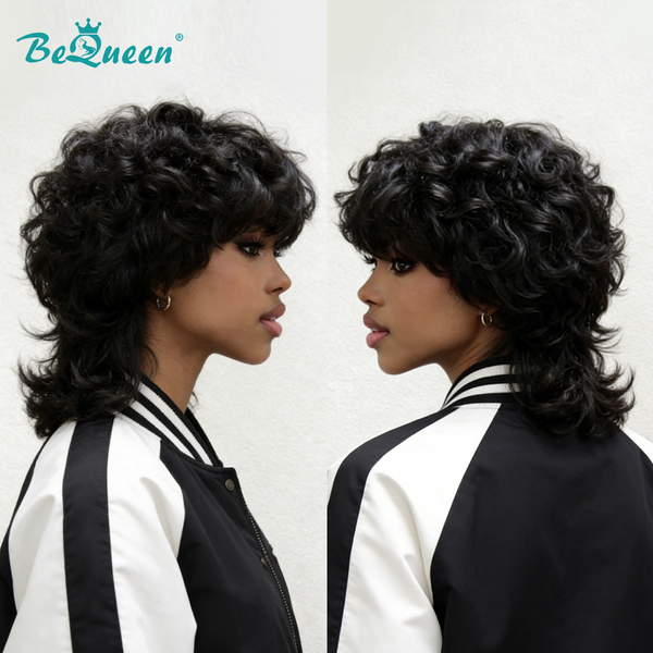 Bequeen Black Fluffy Bang Wave Wig