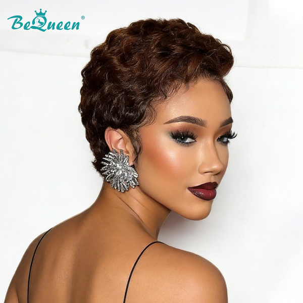 Bequeen Dark Brown Curly Special Style Pixie Cut Frontal Lace Wig