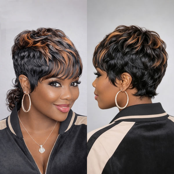 Bequeen Two-Color Blend Pixie Machine Made Wig（Tail）