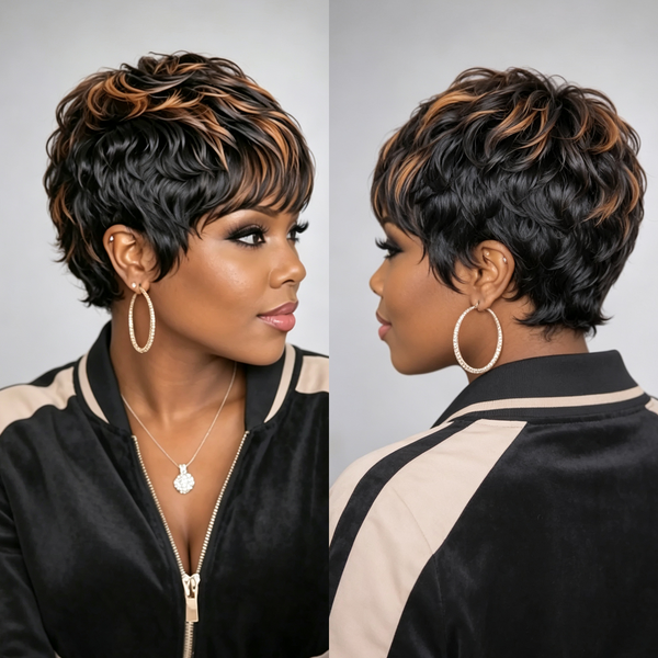 Bequeen Two-Color Blend Pixie Machine Made Wig（Tail）