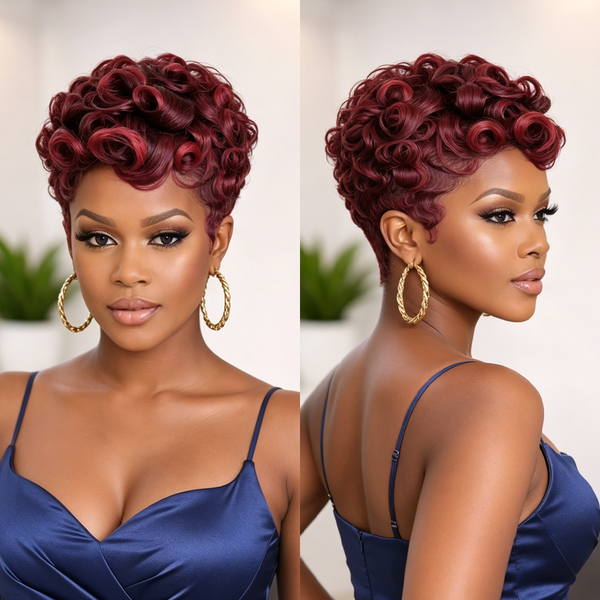 Bequeen 13X4 Lace 99J Highlight Red Cute Styled Pixie Wig