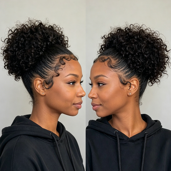 Bequeen 1B Punky Afro With Bun Lace Wig
