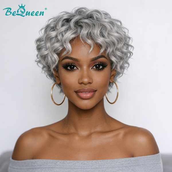 Bequeen Luxurious Customized Finger Wave Salt&Pepper Pixe Wig