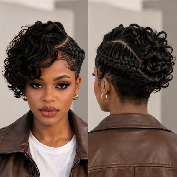 Bequeen Cool Black Side Part Natural Wave Style Braid Full Lace Wig