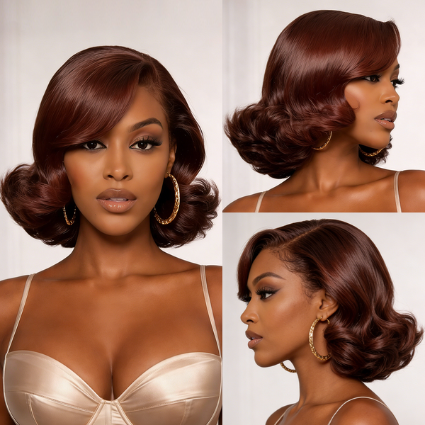 BeQueen Vintage Auburn Side Part Wave Bob Wig