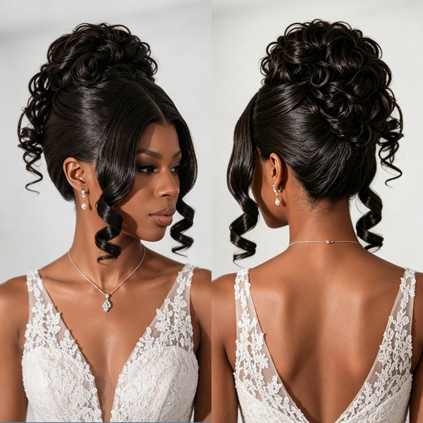 Bequeen Curly Updo Bun Wedding Wig