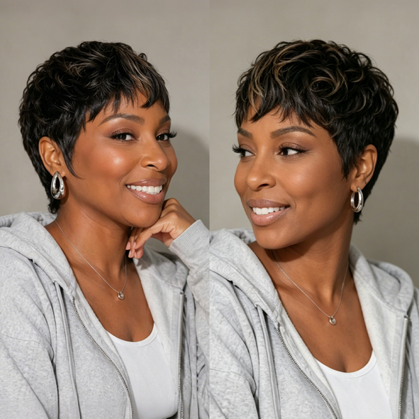 Bequeen Green Part Machine Made Short Pixie Wig