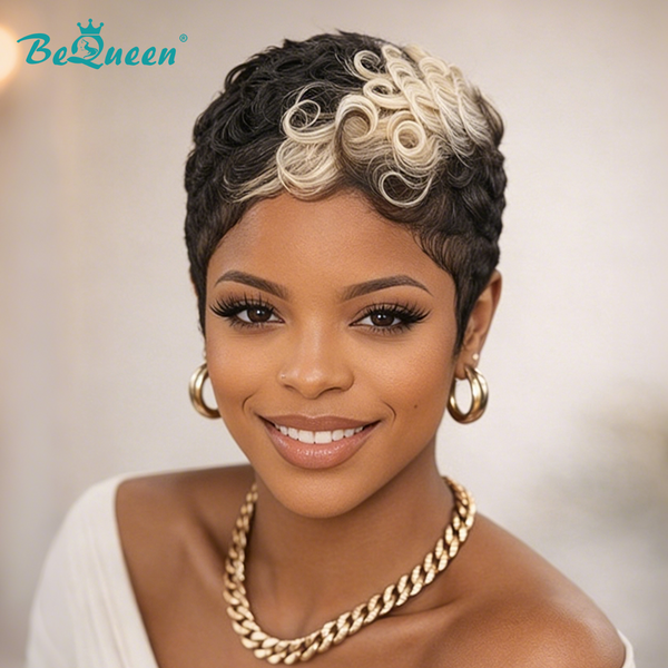 Bequeen 1B & 613 Machine Made Finger Wave Pixie Wig