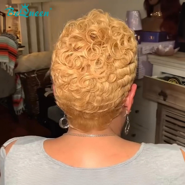 Bequeen Golden Highlight Red Finger Wave Pixie Wig