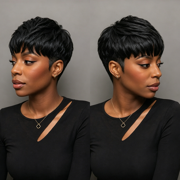 Bequeen 1B/White Natural Styled Pixie Wig