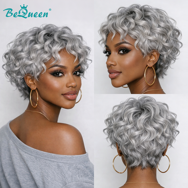 Bequeen Luxurious Customized Finger Wave Salt&Pepper Pixe Wig