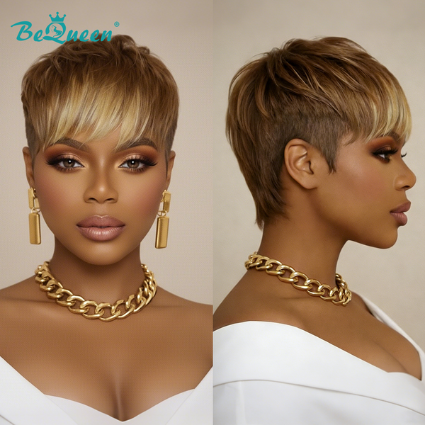 Bequeen Mixed Pixie Cut Machine Made Wig