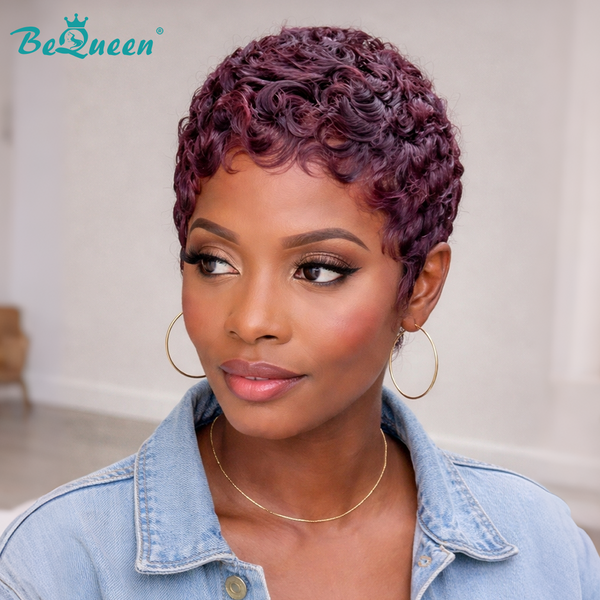 Bequeen Purple Finger Wave Pixie Short Cut Wig