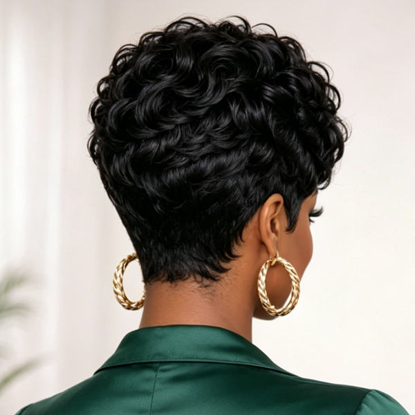 Bequeen 1B Natural Short Cut Machine Made Pixie Wig