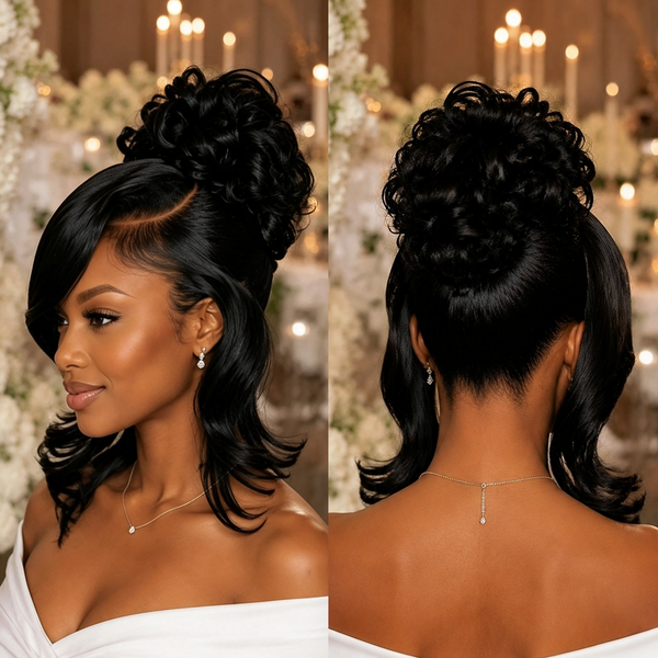 BeQueen 1B Lace Front Braid-Up Wig