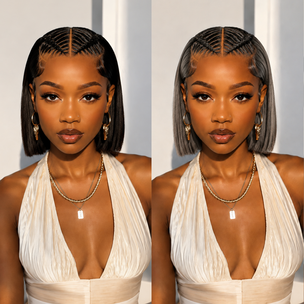 BeQueen Black Frontal Braid Lace Bob 100% Human Hair Wig