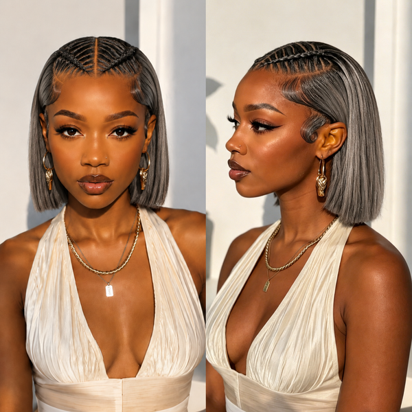 BeQueen Black Frontal Braid Lace Bob 100% Human Hair Wig