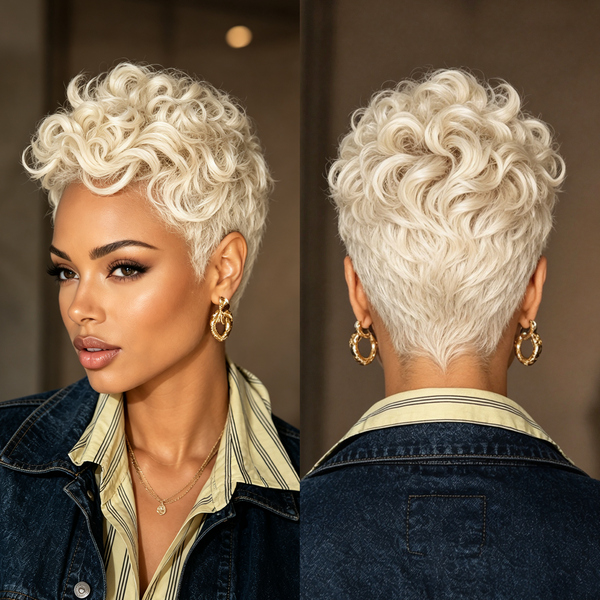 BeQueen Blonde Natural Wave Pixie Short Cut Wig For Black Woman