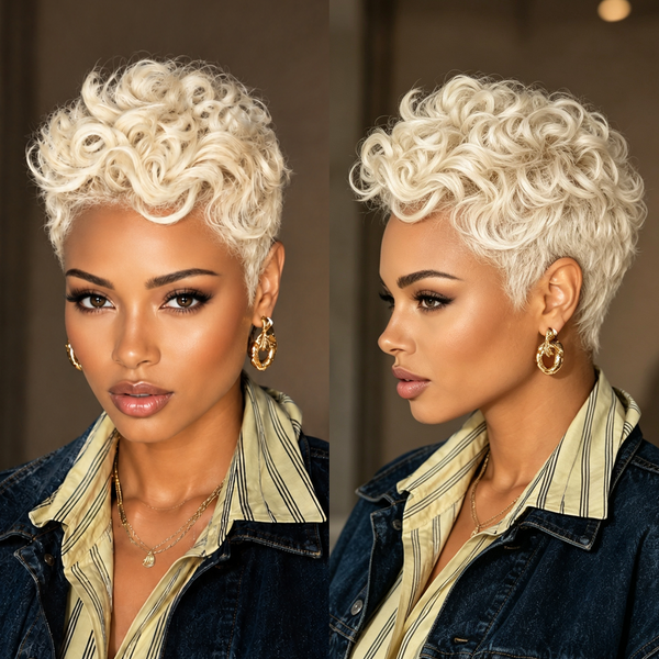 BeQueen Blonde Natural Wave Pixie Short Cut Wig For Black Woman