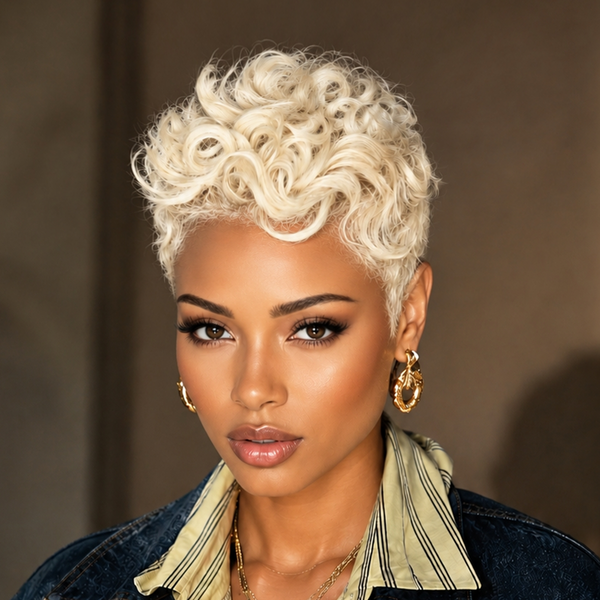 BeQueen Blonde Natural Wave Pixie Short Cut Wig For Black Woman