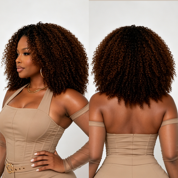BeQueen Fluffy Curly Brown Long Bob Style Wig For Black Woman