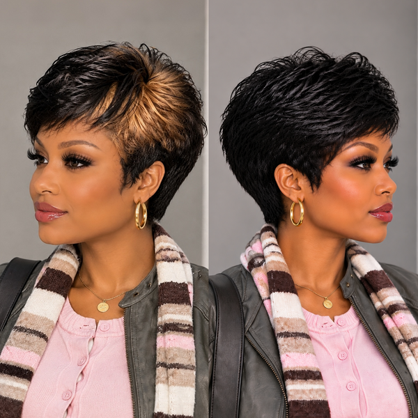 BeQueen Highlight Blonde Pretty Style 100% Human Hair Pixie Wig