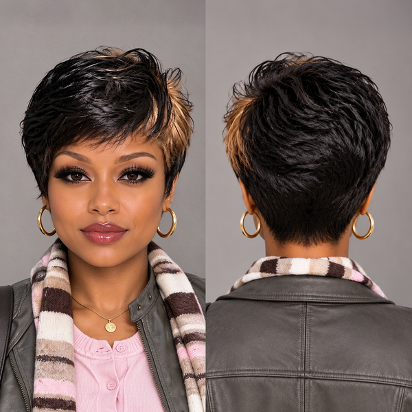BeQueen Highlight Blonde Pretty Style 100% Human Hair Pixie Wig