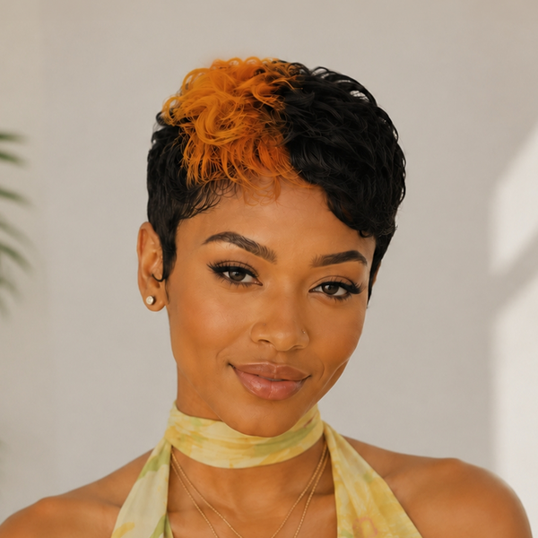 BeQueen Highlight Orange Pixie Wig 100% Human Hair