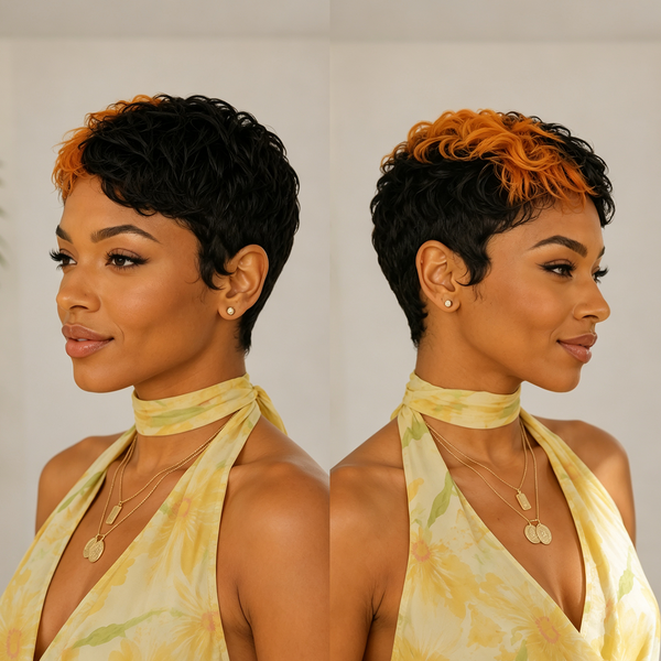 BeQueen Highlight Orange Pixie Wig 100% Human Hair