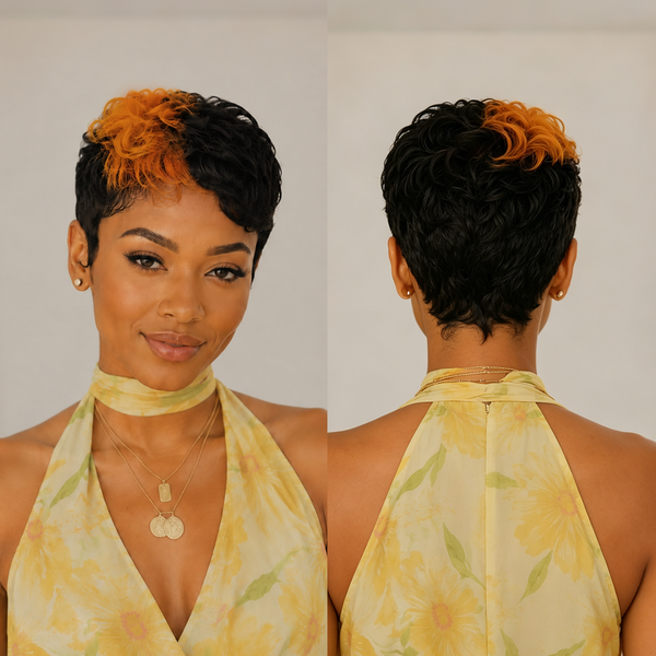 BeQueen Highlight Orange Pixie Wig 100% Human Hair