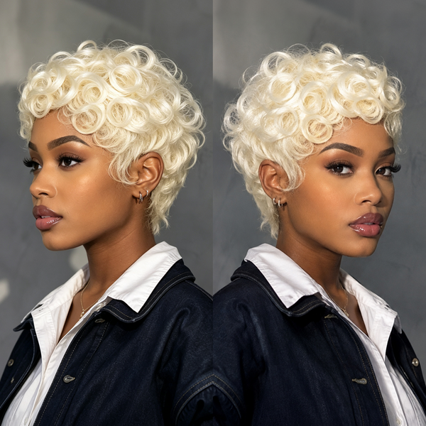 BeQueen White Mixed Blonde Finger Wave Pixie Cut Wig