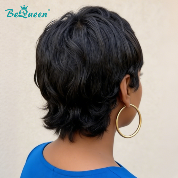 BeQueen 1B Color Pixie Short Wig For Black Woman