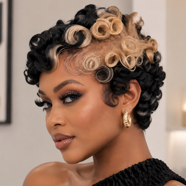BeQueen 2×5 Frontal Lace Highlight Blonde  Finger Wave Style 100% Human Hair