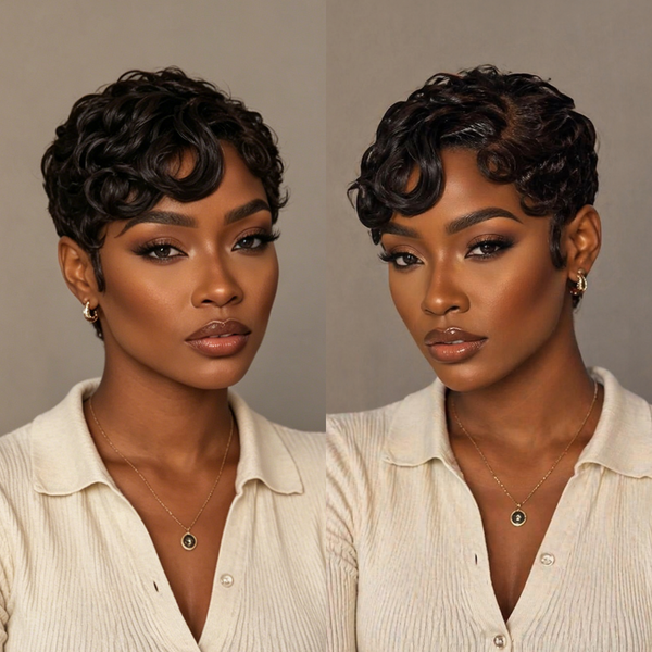 BeQueen 5X5 Wavy Black Elegance Pixie Wig