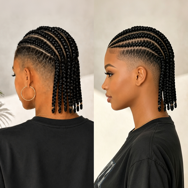 BeQueen Black Braid 100% Human Hair Lace Topper Unit With Small Braid Ponytail