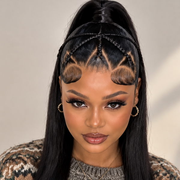 BeQueen Black Frontal Braid With Ponytail Frontal Lace 100% Human Hair Frontal View