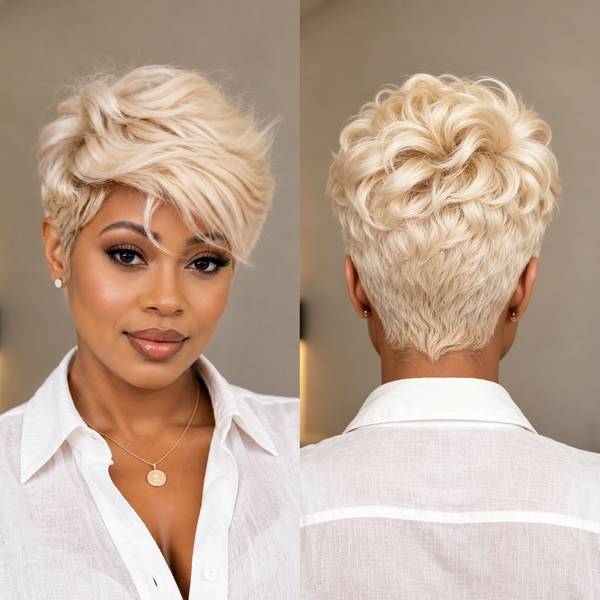 BeQueen Blonde #613 Natural Style Pixie Short Cut Frontal Lace Wig For Black Woman