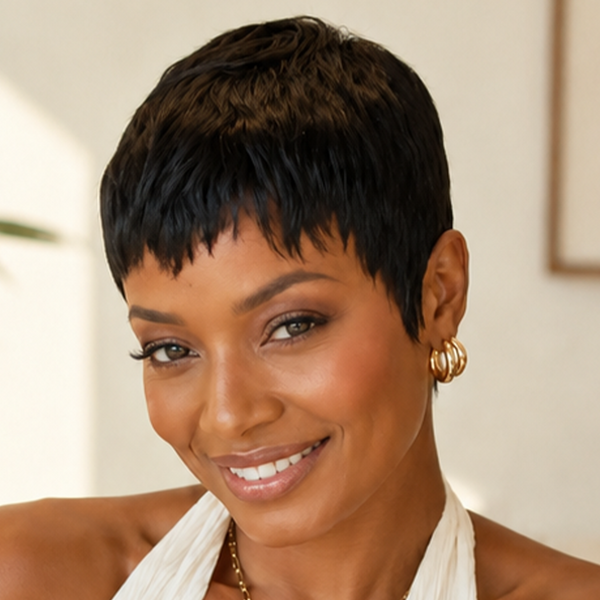 BeQueen Cool& Dry Black Super Short Cut Scalp Pixie Wig 100% Human Hair