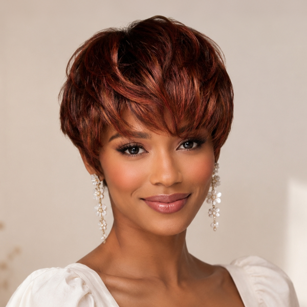 BeQueen Copper Auburn Machine Made Full Cap Wig 100% Human Hair