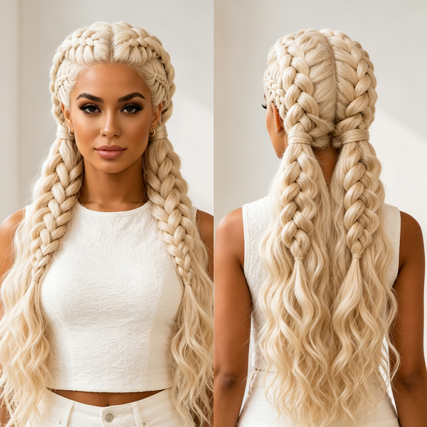 BeQueen Full Lace 200% Density Human Hair Ponytail Braid