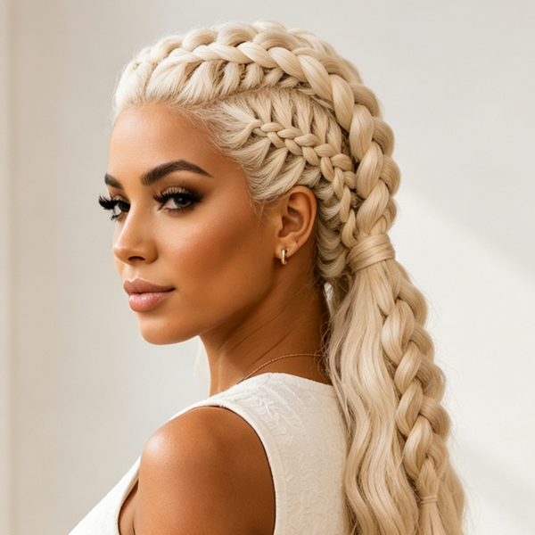 BeQueen Full Lace 200% Density Human Hair Ponytail Braid
