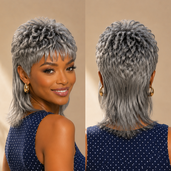 BeQueen Grey Ombre Bang Special Style Glueless Mullet Wig
