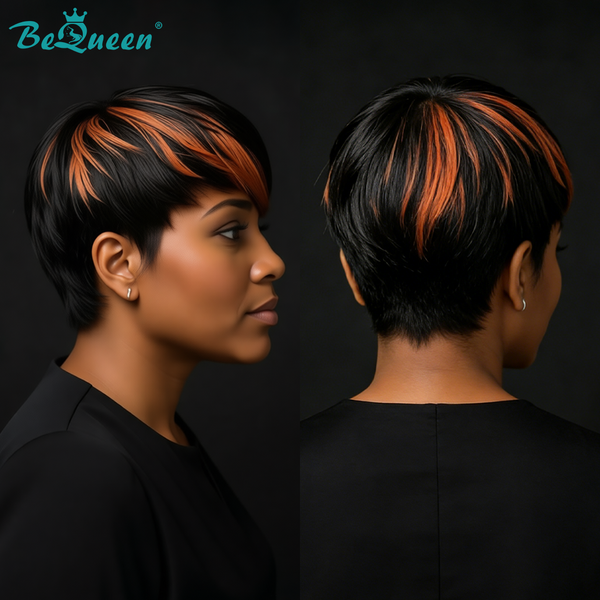 BeQueen Highlight Orange Pixie Short Wig For Black Woman