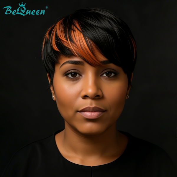BeQueen Highlight Orange Pixie Short Wig For Black Woman